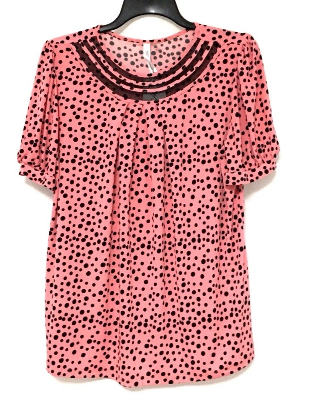 NY Collection Women's Petite Size PXL. Mauve Short Puff Sleeve Mesh Insert Top